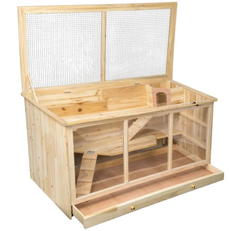 Wooden-Hamster-Cage-Drawer-Cage-Glass-Window-Visual-Field-Bear-Viewing ...