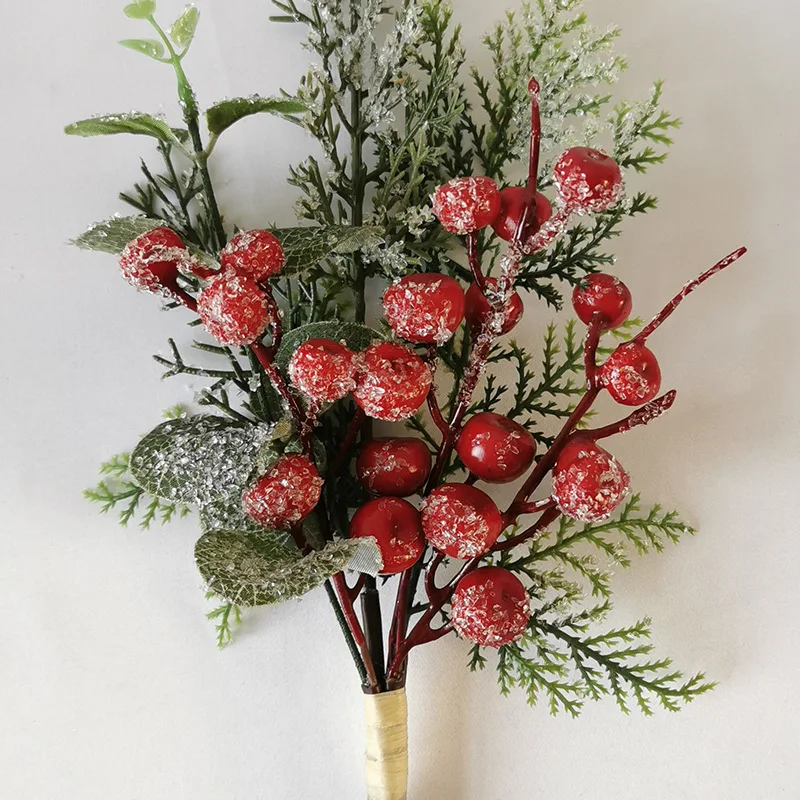 2pcs Christmas Berry Stems Artificial Holly Berries Branches Decoration  (Red) 