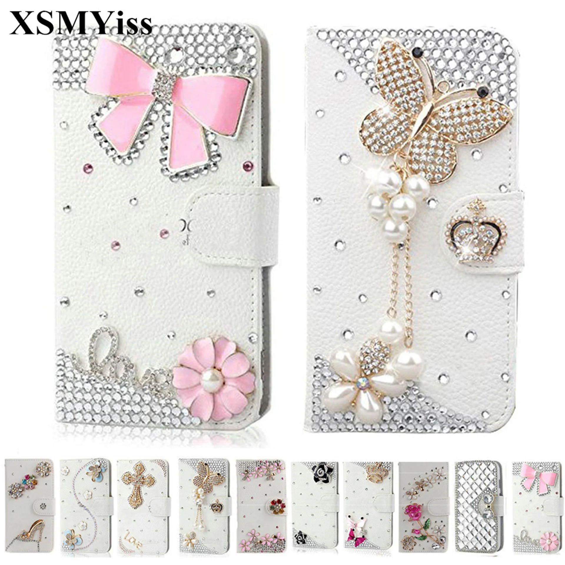 Xsmyiss Fashion Bling Diamond Strass Leather Flip Wallet Cover Phone Case Per Iphone 15 14 13 12 11 Pro Max Xr Xs 7 8 Plus