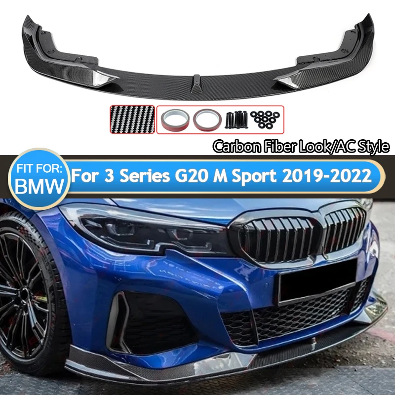AC Style Front Bumper Splitter Lip For BMW G20 330i M Sport 2019-22 Carbon Fiber