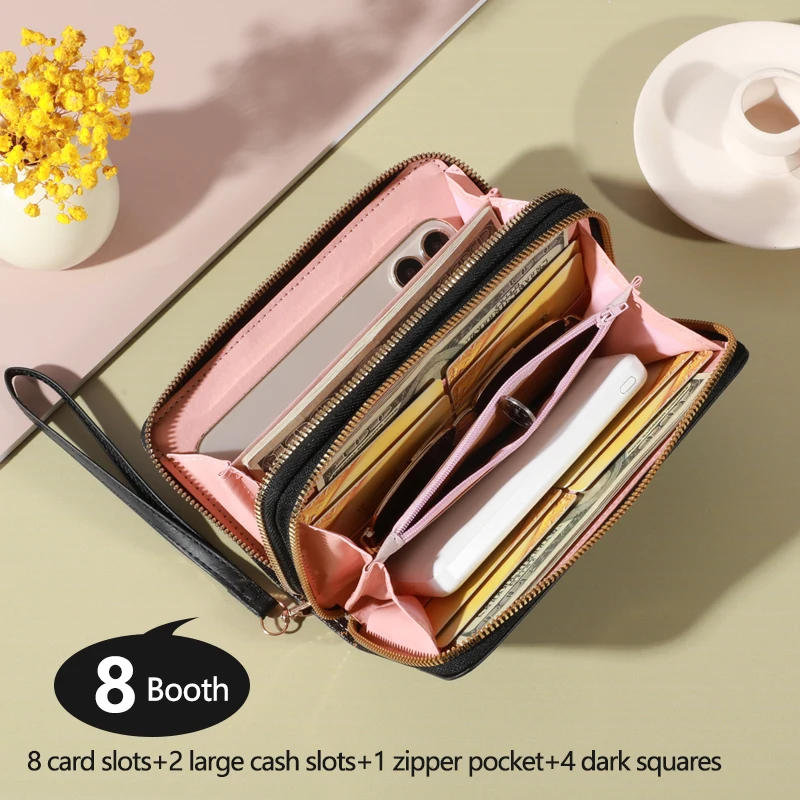 Portafoglio Lungo Donna In Pelle PU Vintage Con Chiusura A Scatto Floreale – 8 Slot Carte, Capiente, Con Cerniera