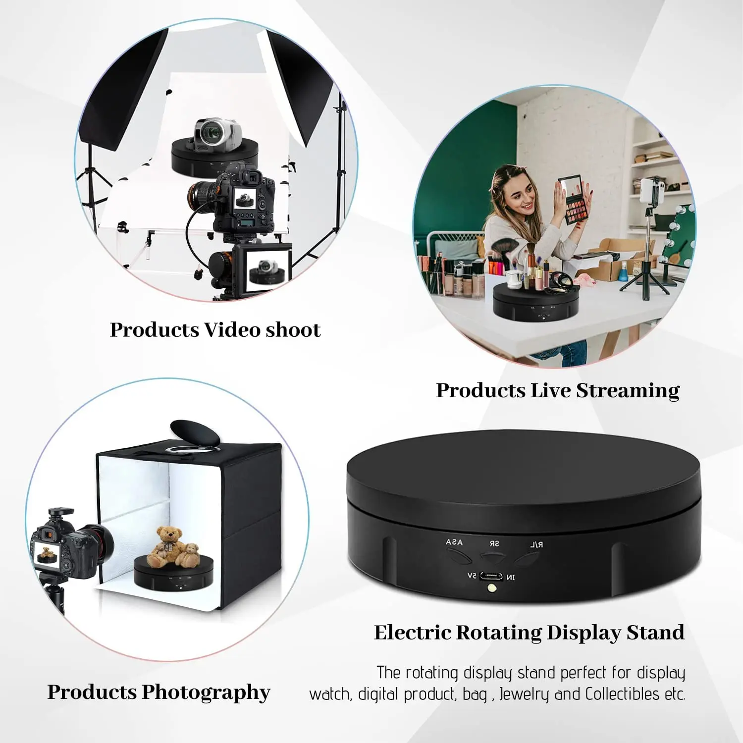 電動ターンテーブル カラーパネル リモコン付き 動作未確認済 リモコン付き電動ターンテーブル,360度回転ディスプレイ,6色背景