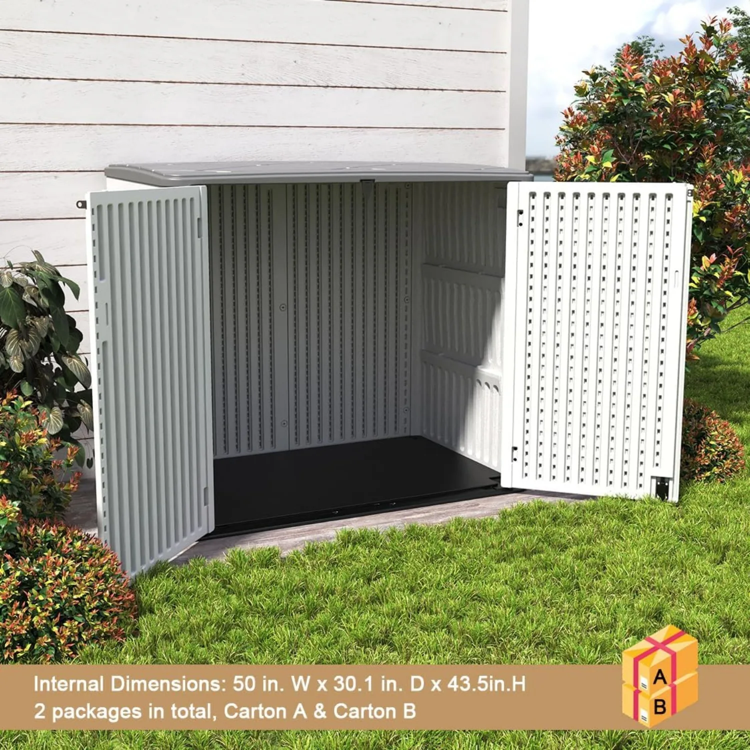 Horizontal Outdoor Storage Shed,47 Cu.ft Resin Outdoor Storage Cabinet Waterproof for Garden/Patio/Backyards 6