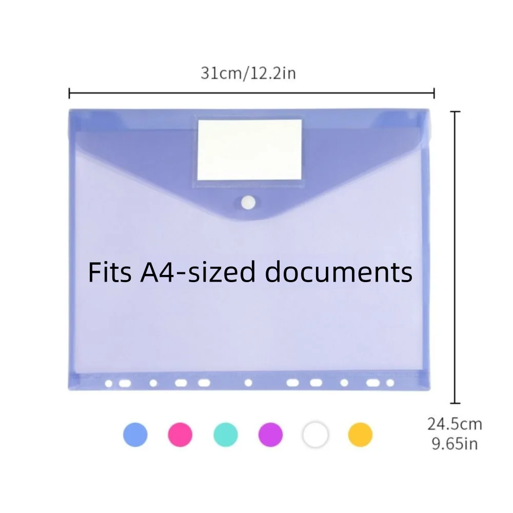 6 pcs Colorful Plastic Binder Folders Clear 11 Holes Punched Pockets A4 Snap Closure Binder Pocket School