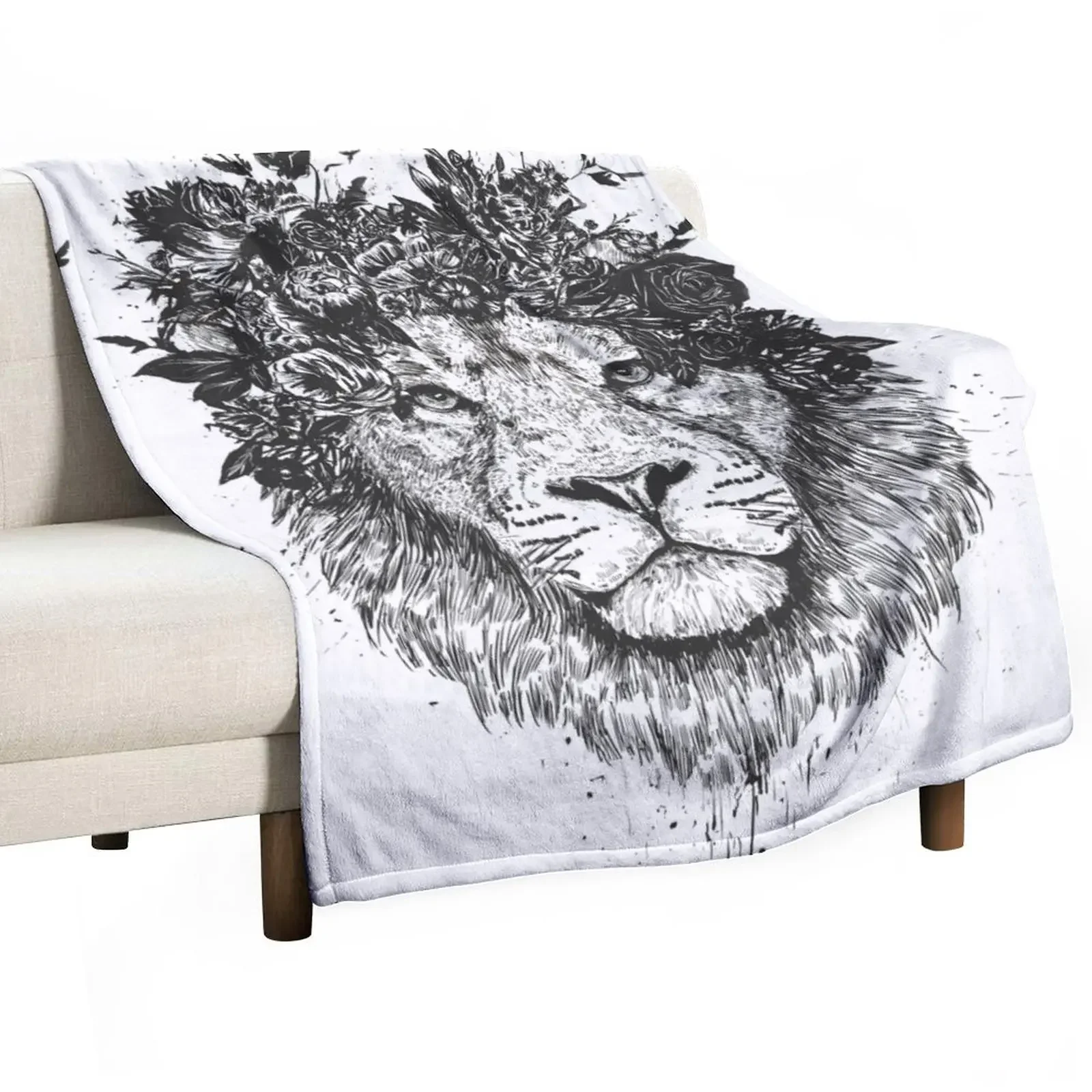 

Floral lion (bw) Throw Blanket Weighted blankets and throws Sleeping Bag Blankets