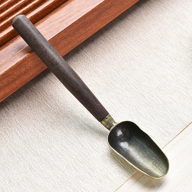 1PC Vintage Ebony Tea Spoon Metal/Solid Wood Handle Retro Creative Tea Shovel Tea KongFu Tea Ceremony Accessories Teaspoon Gift