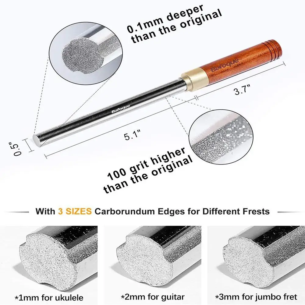 Guitar Fretboard Stickers Guitar Fret Crowning File With Small/Medium/Large 3 Crowning Grooves Fret End Dressing File Professional Luthier Tool