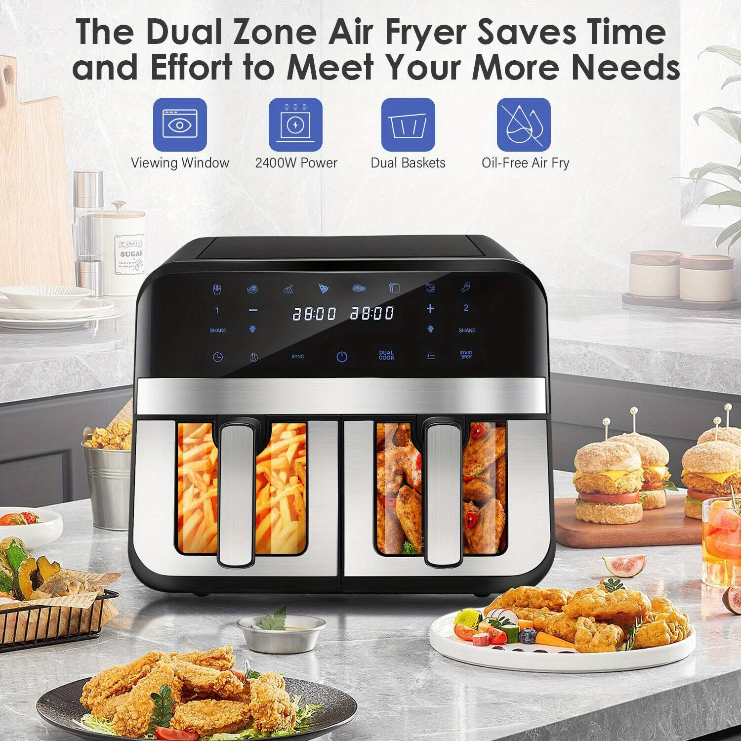 Air Fryer Dual Zone 2 Drawe Efficient With Rapid Air Circulation | Fully Adjustable+8Pre-sets For Healthy Oil Free قلاية هوائية 5