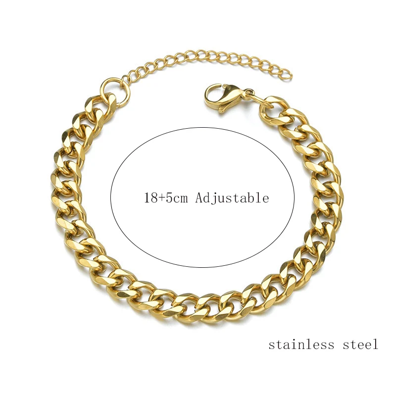 Cuban Chain Link Bracelet For Men Adjustable Hiphop Punk