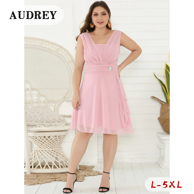 

Elegantes Chiffon Plus Size Mini Dress Women Sexy Ruched Luxury Backless High Waist Slit Evening Party Dress Vestidos De Fiesta
