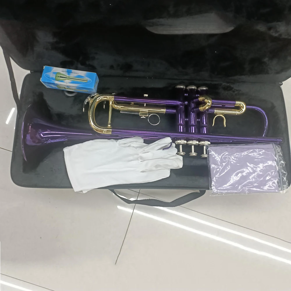 Purple Trumpet Bb Colorful Gold Key Brass Trumpet with Mouthpiece Gloves Strap Accessories