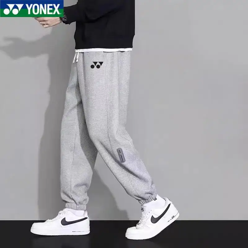 YONEX Men's Autumn and Winter Fleece Thickened Comfortable Tights Sweatpants Loose Running Casual Sports Pants