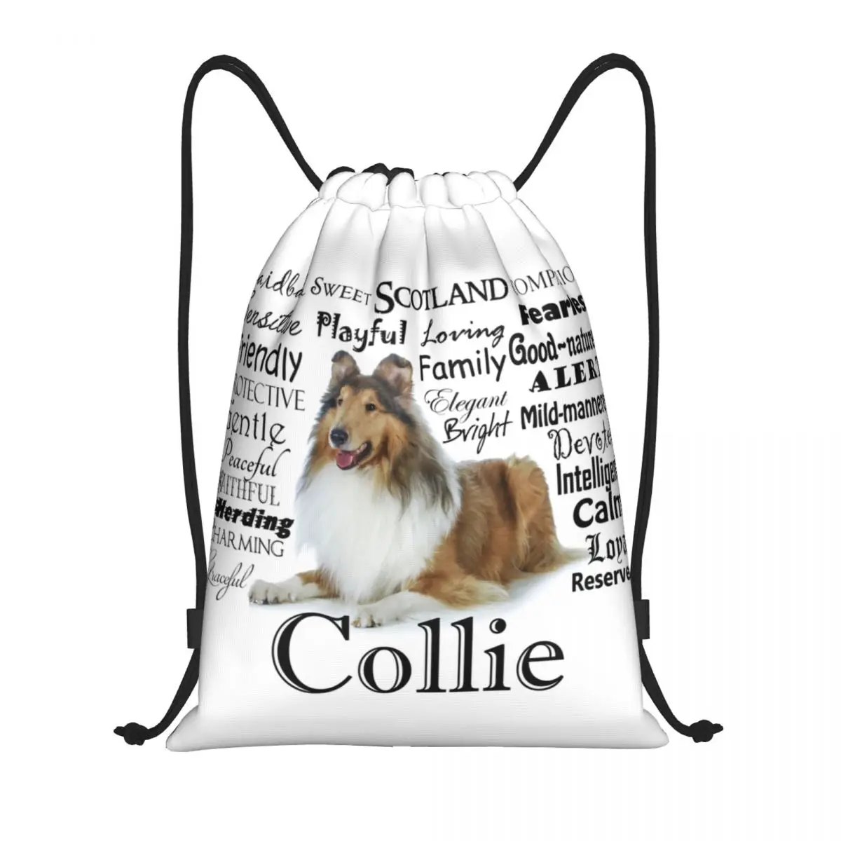 

Pet Collie Dog Traits Drawstring Backpack Women Men Sport Gym Sackpack Foldable Animal Training Bag Sack