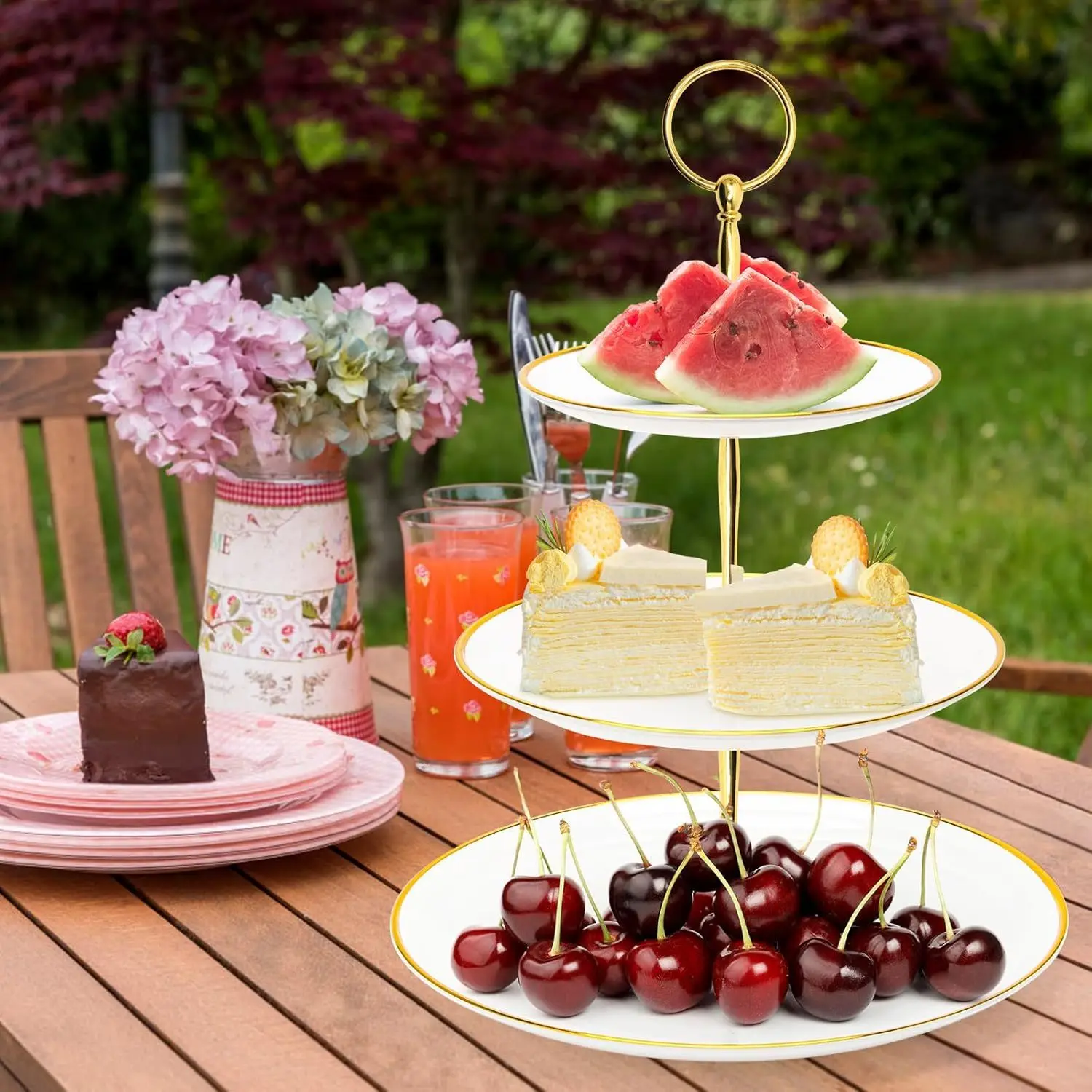 Elegant 3-Tier Cupcake Stand with Golden Accents - Perfect for Tea Parties, Youngsters Showers & Weddings 2