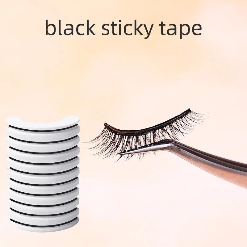 10 Pieces Glueless Fake Eyelashes Self Adhesive Strip Line Waterproof Reusable 40mm with Operation Board