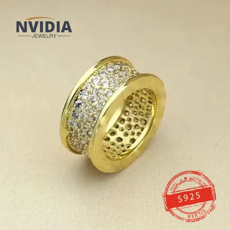 2024 Fashion Hot Selling Brand Jewelry BV Customized S925 Silver Luxury Round Full Diamond Women's Ring Birthday Party Gift