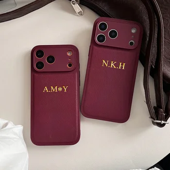 Personalized Luxury Customized Name 3D DIY Hot Engrave Faux Leather Phone Case For iPhone 17 16 15 14 13 Pro Max Plus Air 1