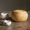 Bamboo Basket Useful Handmade Crafts Woven Double Layer Basket With Cover  Succulent Flower Pot Storage Basket Home Decorations 3