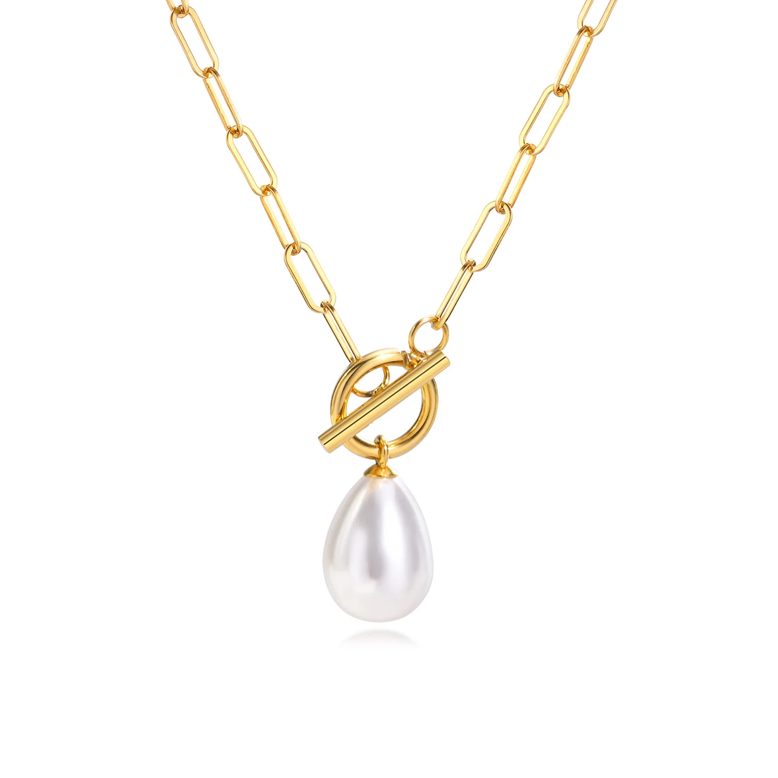 Mini Pearl Toggle Necklace for Women Pearls Pendant Stainless Steel Paperclip Chain Bridesmaid Gift stainless steel pendant necklace