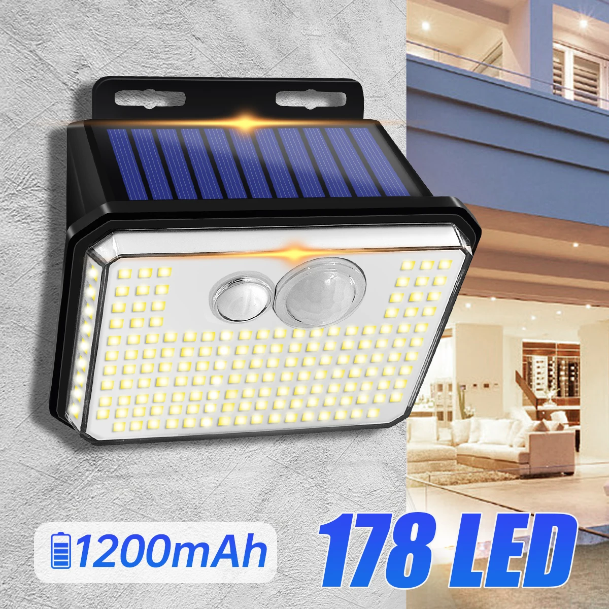 IP67 Waterproof Solar Outdoor Garden Lights Super Bright 178 LEDs Motion Sensor Wall Light Solar Powered Security Lamp 3 Modes