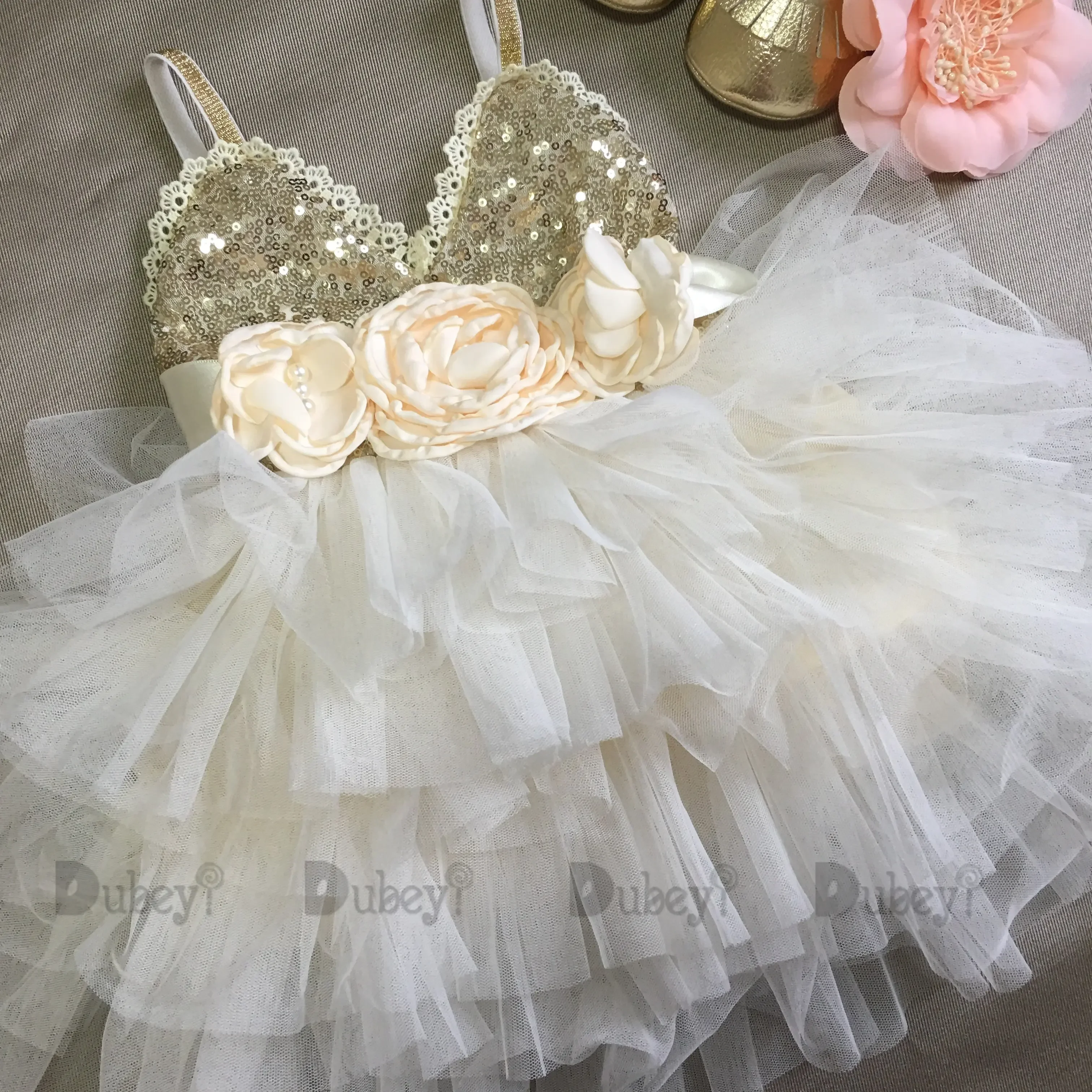 Girls Dress Shinny Flower Girls Dress for Kids Summer Toddle Party Gown Gold Sequined Layered Tutu Dress Children New Year Clothing kids clothes