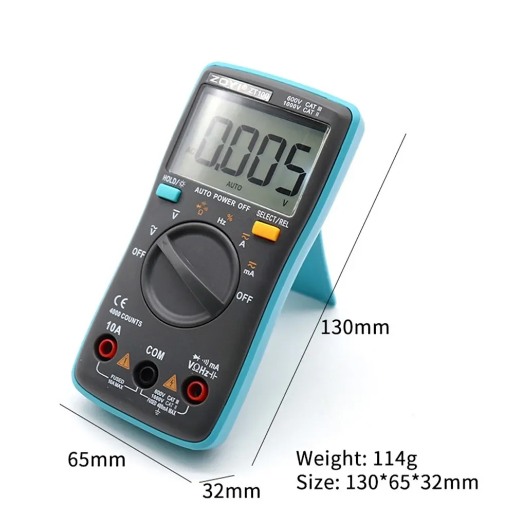 ZOYI Multimeter Digital Multi Tester Back Light AC/DC Voltmeter Diode ZT100 dmm transistor tester