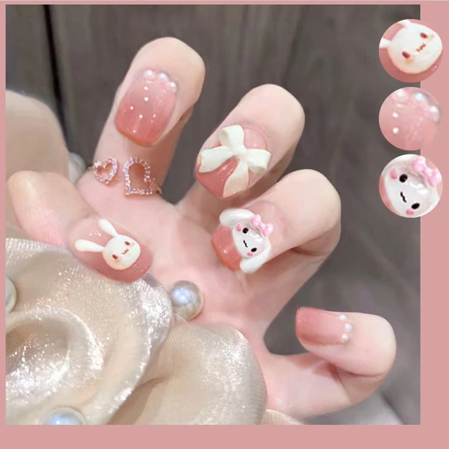 2023 Kawaii Short Wearable Fake Nail Patch Melody Cinnamoroll Kt Cat Girls  Fashion Anime Nails Stickers Sweet Ladies Full Cover - AliExpress