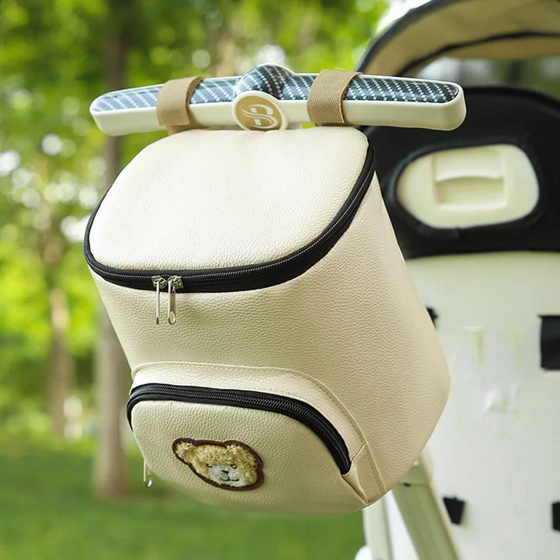 Bear Storage Bag for Baby Stroller PU Leather Milk Powder Bottle Tissue Organizer Bag Travel Pram Carriage Stroller Accessories