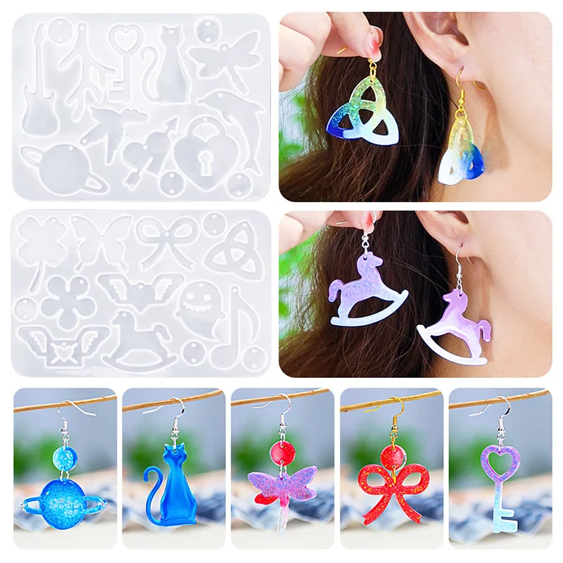 DIY Crystal Epoxy Silicone Earrings Mold Cat Butterfly Flower Pendant Jewelry Silicone Mould For Resin Making Keychains Molds butterfly pendant moulds epoxy mold perfect for creating jewelry keychains 517f