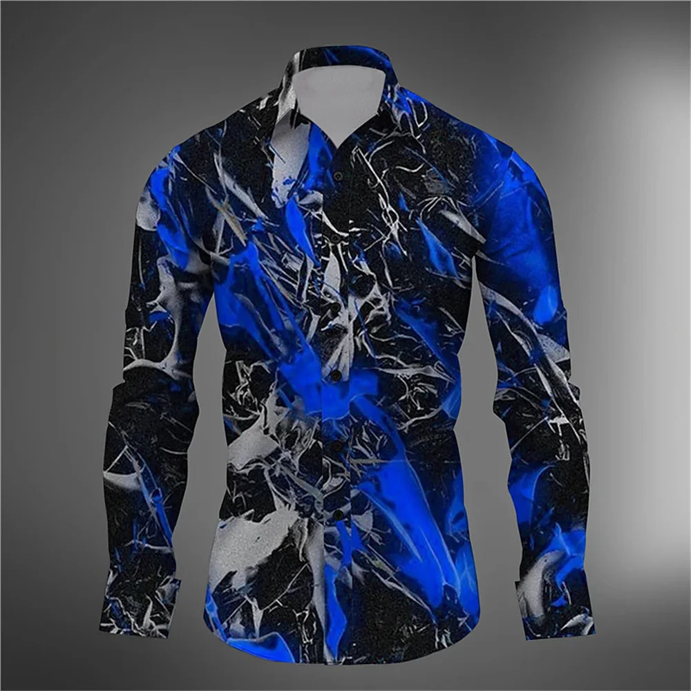 New Spring/Summer Men's Gradient Abstract 3D Printed Shirt for Daily Street Wear with Flip Collar Button Top Plus Size