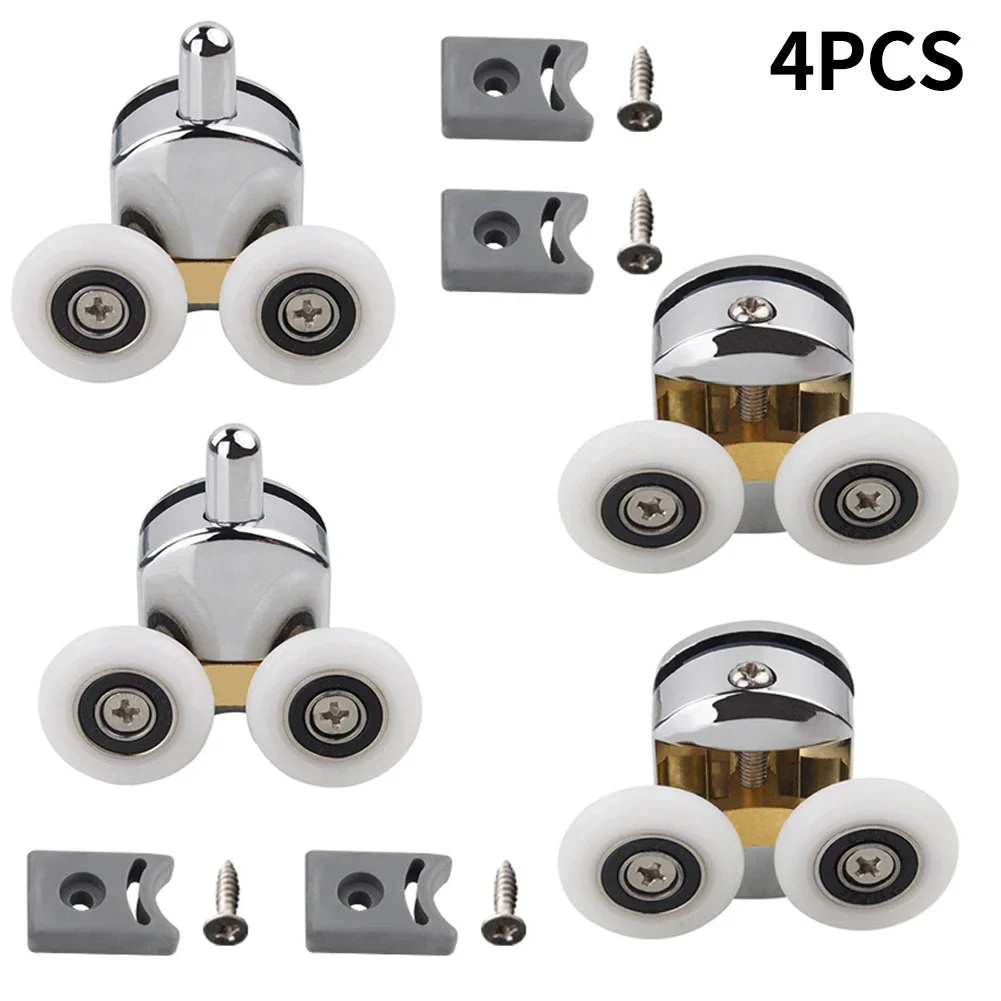 4pcs Shower Door Top Bottom Rollers Cabins Pulley Sliding Glass Door Roller Runners Wheels Pulleys Diameter 19/23/25/27mm