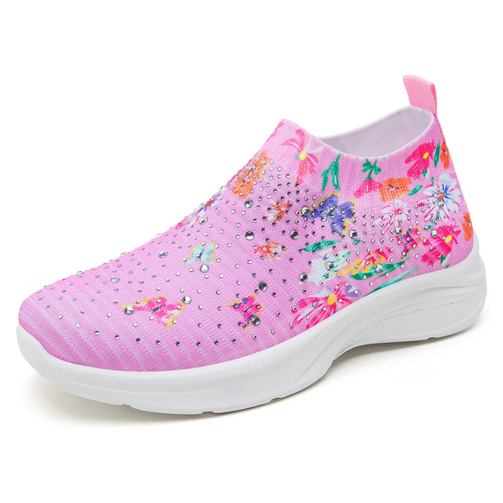 Women's Printed Knitted Sports Shoes 2024 Breathable Sports Shoes Women's Flat Shoes Women's Plus Size 41 Driving