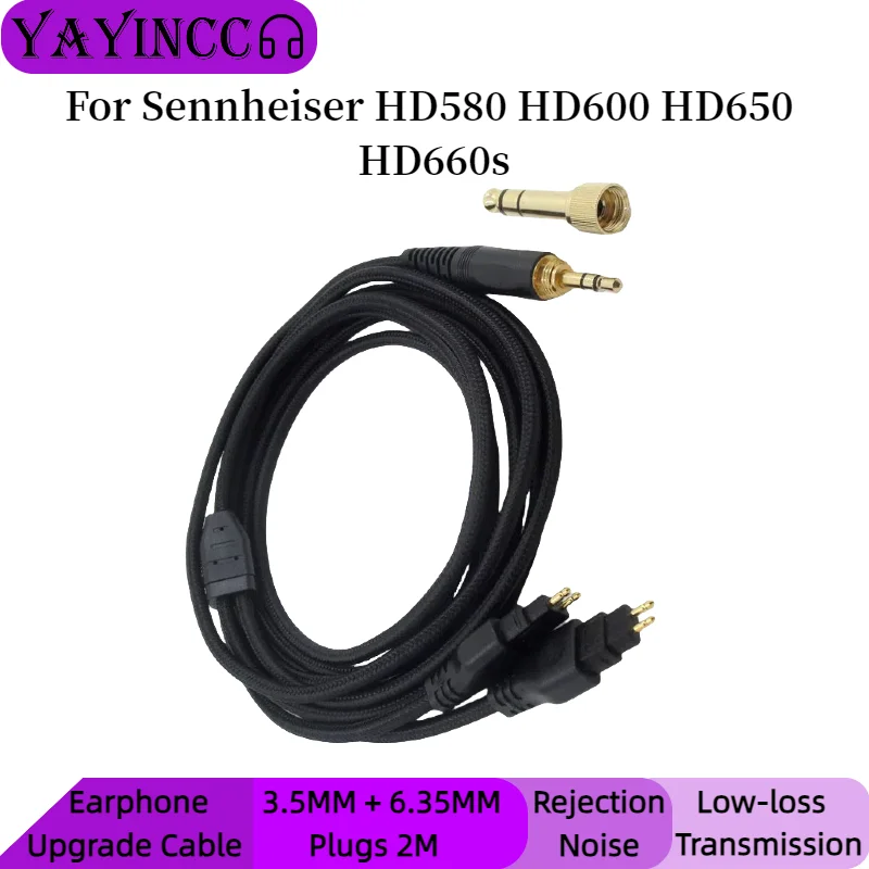 Replacement 3.5MM + 6.35MM Plug Earphone Cable for Sennheiser HD580 HD600 HD650 HD660s Cable Repair Headset Accessories，