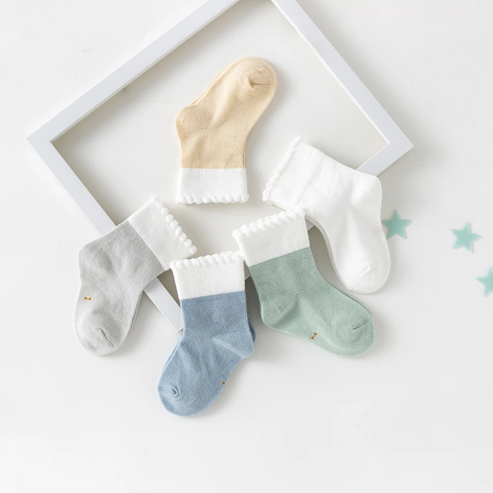 Baby Socks Cotton 5Pairs/lot 0-2Y Baby Girls Boys Toddler Summer Solid Colorful