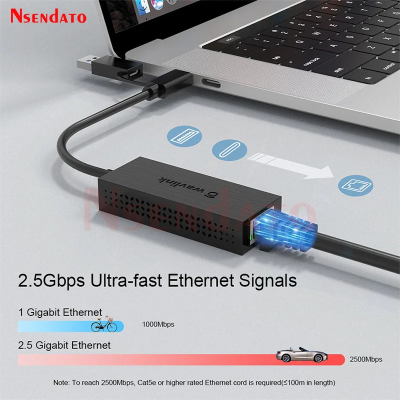 Wavlink USB-C 2.5 Lan 기가비트 이더넷 어댑터는 PC 노트북용 RJ45 네트워크 카드에 10/100/1000/2500Mbps 5Gbps USB 유형 C를 변환합니다.