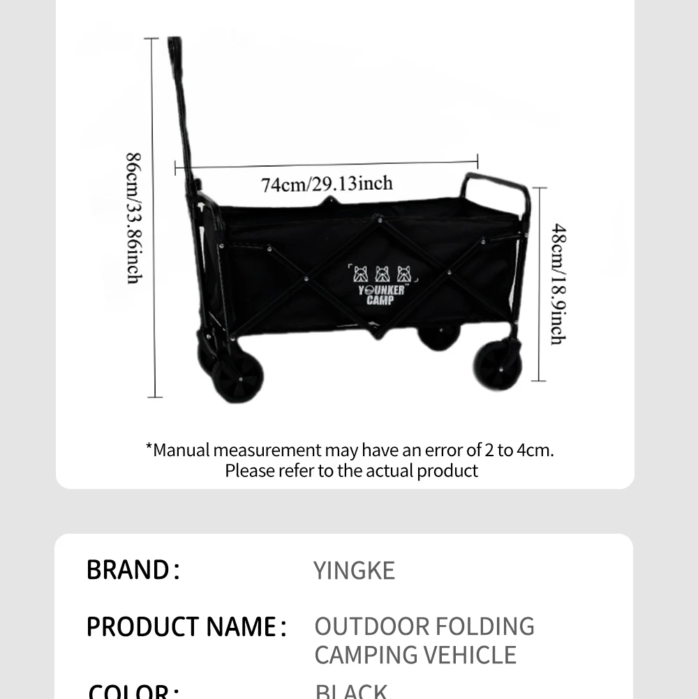 Campingwagen mit 360° ° Leise Universalräder, faltbar und tragbar für Eltern-Kind-Camping, neues Logo, verstellbare Zugstange – Detail 12