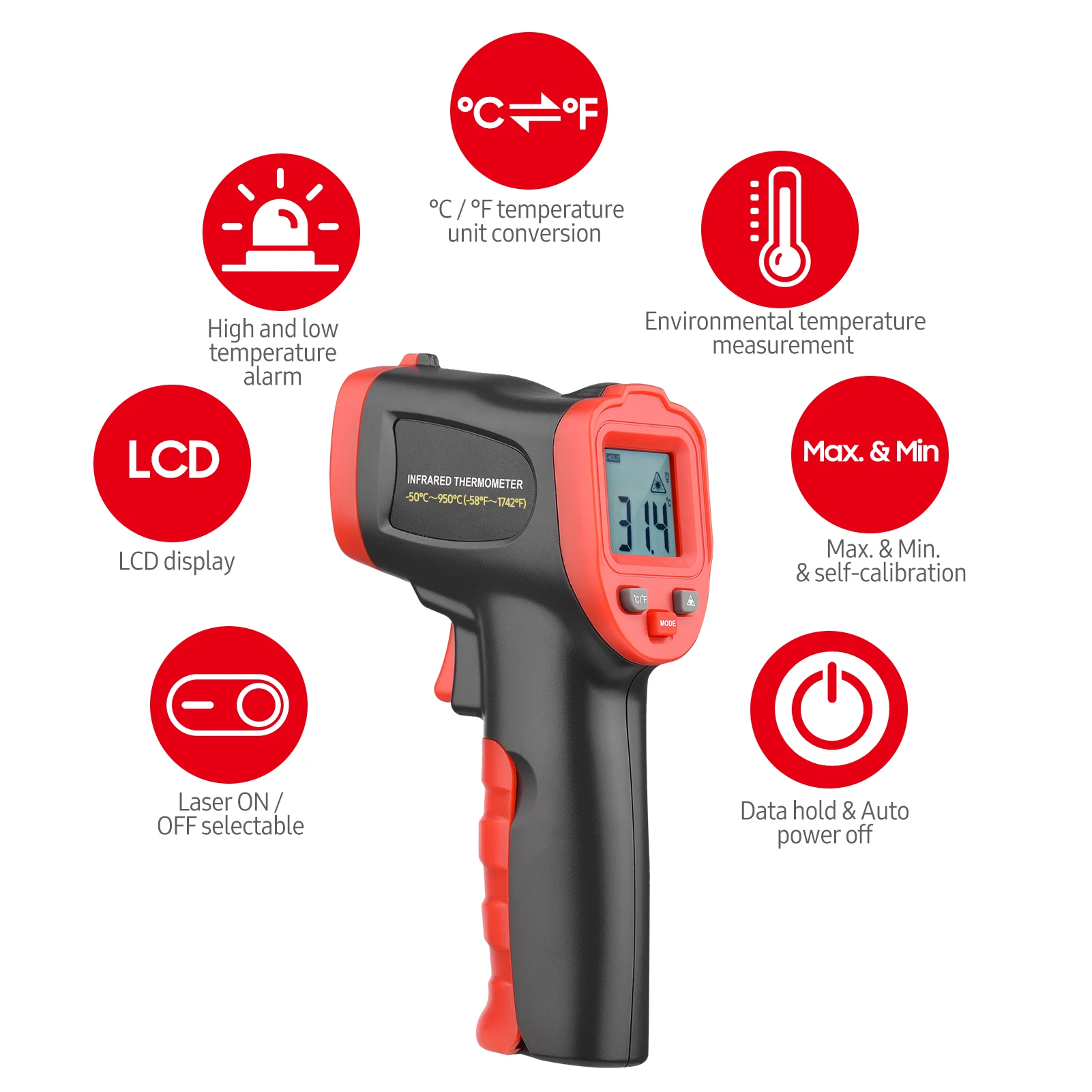 KKmoon Infrared Thermometer Non Contact Laser IR Thermometer