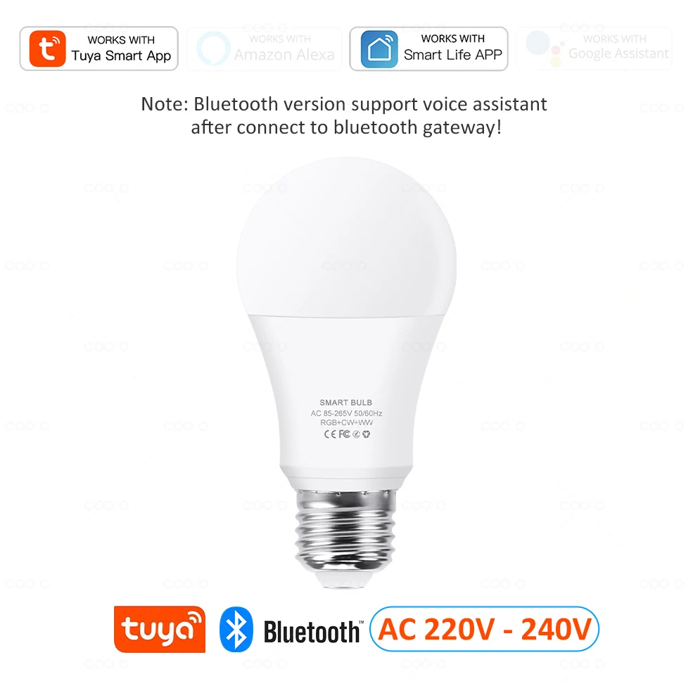 Tuya Wifi E27 LED-Lampe RGB CW WW 15W Bluetooth-LED-Glühbirne funktioniert mit Alexa Amazon Google Home für Smart Life Dekoration
