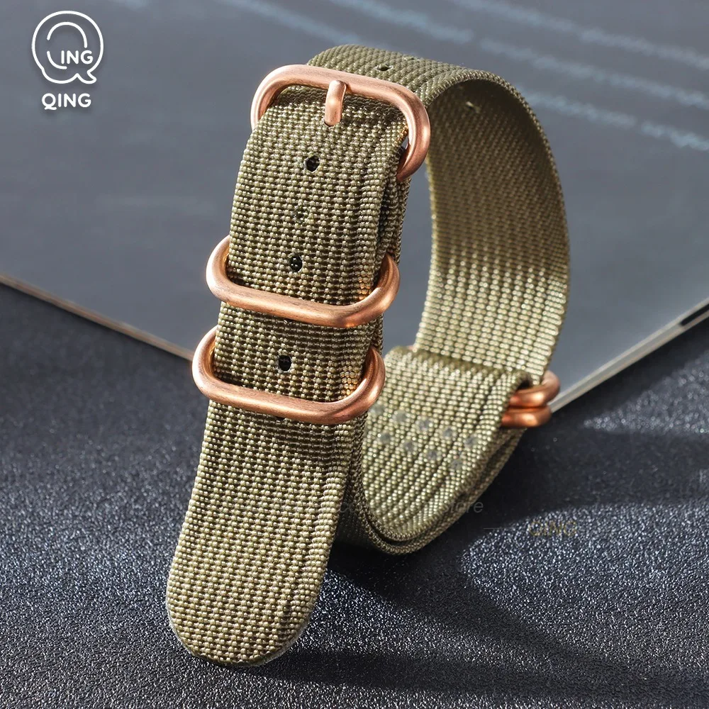 Rose Gold Buckle Woven Nylon Canvas Watch Band Strap Bracelet Accessories