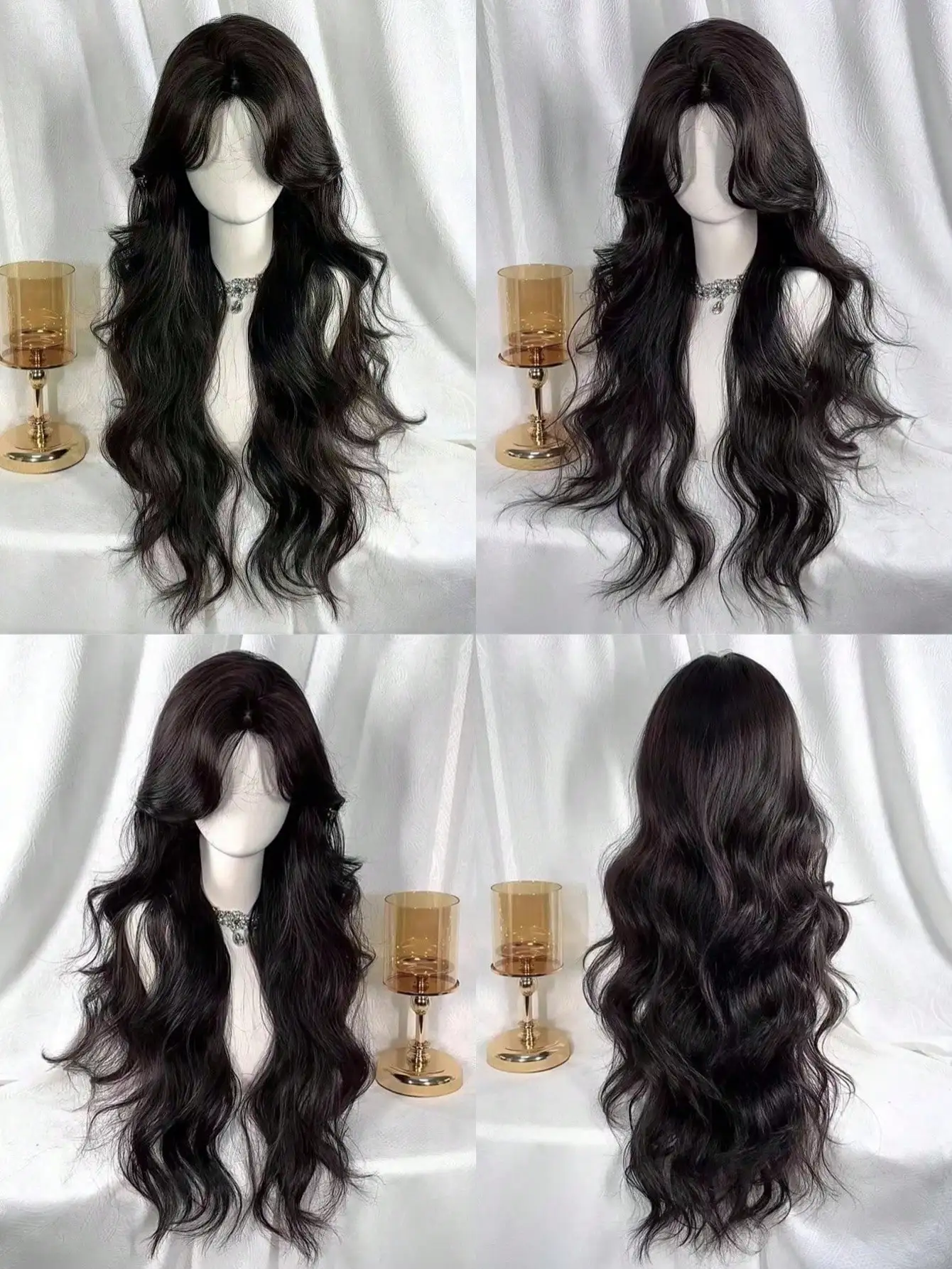 Parrucche Sintetiche da 30 Pollici, Capelli Lunghi Ondulati Ricci LM con Frangia, Parrucche con Fascia per Cosplay, Parrucca Nera Lolita per Uso Quotidiano Femminile - immagine 5