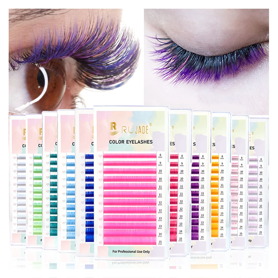 

Mix Color Eyelash Extension Individual Faux Mink Ombre Red Purple Pink Blue Colored Lashes UV Neon Lash Extension Cilio Supplies