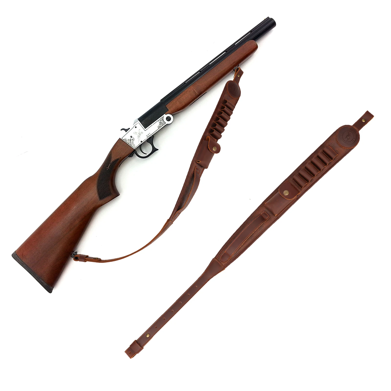

Tourbon Hunting Accessories Tactical Rifle Sling PU Leather Gun Shoulder Strap with Ammo Shell Holder for 12 Gauge Shooting