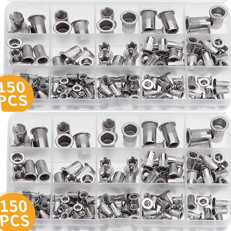 150pcs Stainless Steel Rivnut M3 M4 M5 M6 M8 Rivet Nut Flat Head Rivet