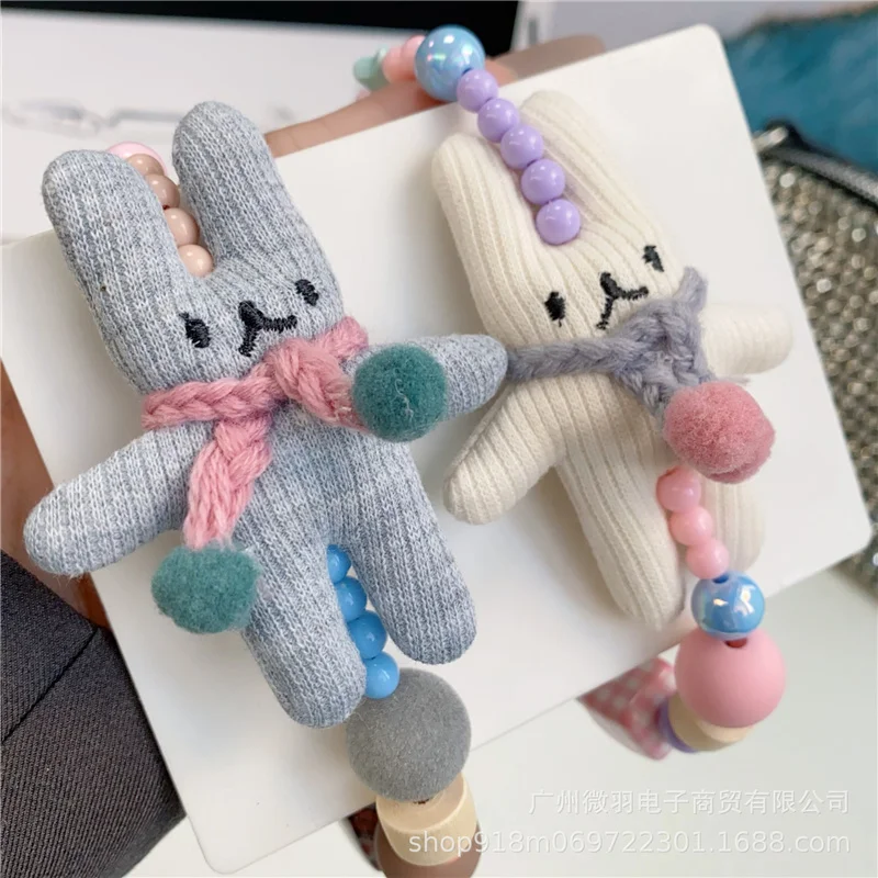 수제 DIY 토끼 모바일 폰 체인 참 휴대폰 끈 펜던트 가스켓 클립 비즈 가방 폰 팔찌