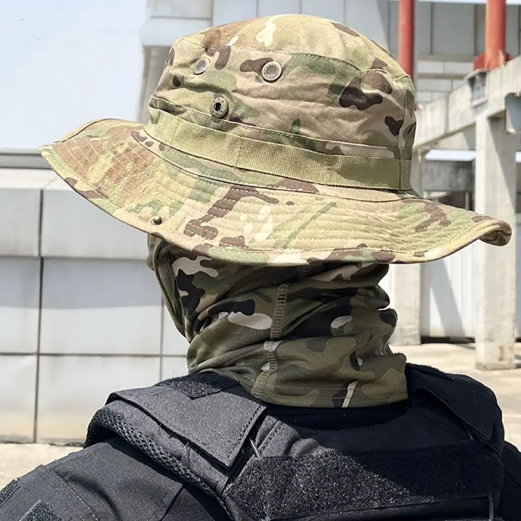 Femmes hommes randonnée pêche Boonie chapeau Sport de plein air soleil Protection UV cou visage Camouflage réglable seau casquettes et masque_voghion.com