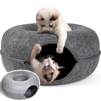 반려동물 도넛 고양이 터널 대화형 놀이 장난감, 고양이 침대, 이중 용도 흰 족제비, 토끼 침대 터널, 실내 장난감, 고양이 집, 새끼 고양이 훈련 장난감