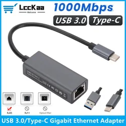 LccKaa USB 3.0/Type-C Gigabit Ethernet Adapter 10/100/1000Mbps USB 3.0 to Rj45 Lan Ethernet Adapter Network Card for PC Laptop
