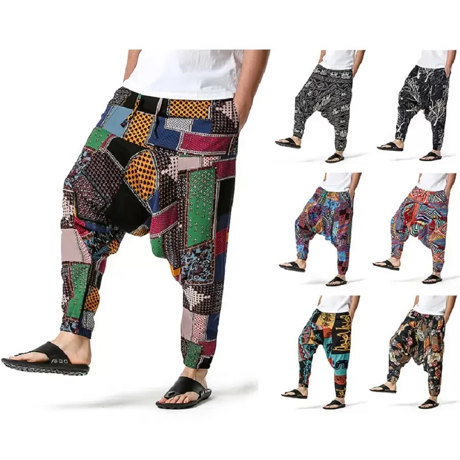 Tanie Mężczyźni dorywczo bawełniane spodnie Harem styl boho biegaczy joga Vintage luźne spodnie sklep