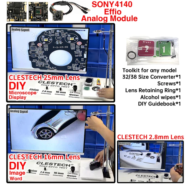 CLESTECH Real 4141+673 800TVL Module 1/3"CCD SONY Effio 100%New Chip Simple HD Cctv Mini Analog Camera Complete Microscope DIY 3