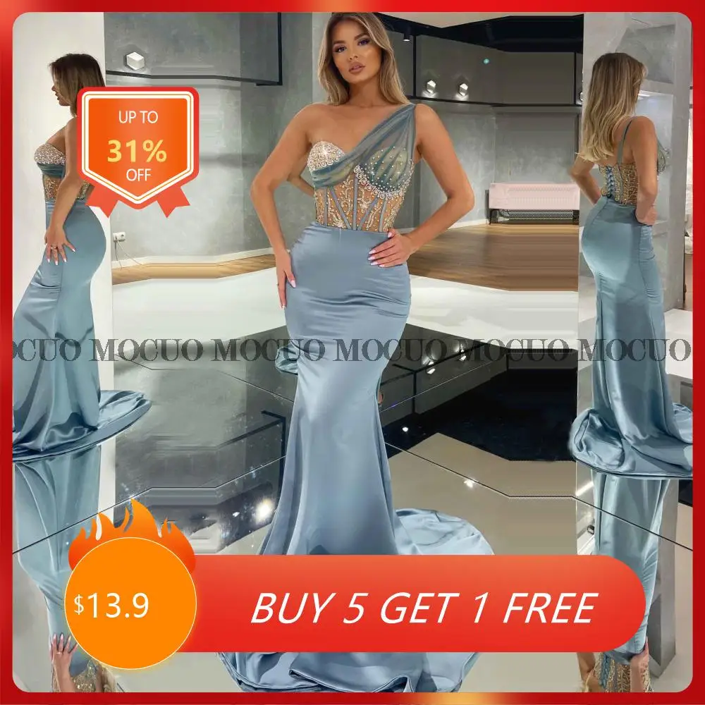 

One-shoulder Formal Prom Dresses Luxury Arabic Mermaid Evening Dress Custom Made Party Gown for Banquet Robe de Bal